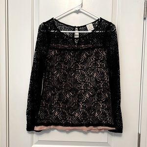 Ella Moss Black Lace Top with Nude Built In Layer